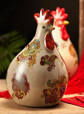 田园风陶瓷大肚鸡家装鸡励十足风水摆饰工艺礼品摆饰肚纳百川生肖