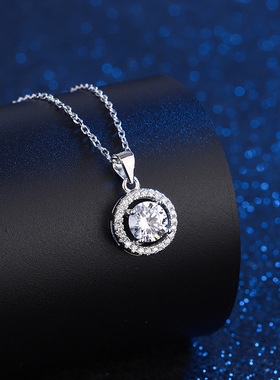 圆形复古四爪蓝石吊坠情人节礼物海洋之星项链女s925纯银锁骨链