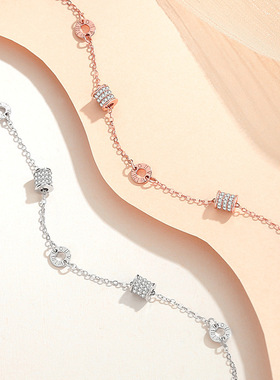 罗马数字锆石小蛮腰手链女S925纯银简约玫瑰金ins小众高级设计感