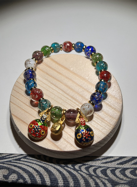 香灰琉璃手串手链透亮夜光金沙琉璃珠 珠子直径10mm吞金兽手链