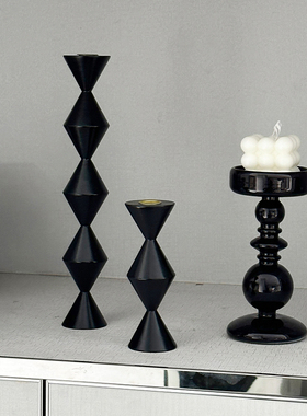 法式北欧轻奢简约烛台黑色银色实木复古新年装饰客厅玄关摆件