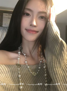 千金风小香风山茶花珍珠长款项链