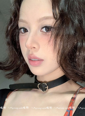 亚比风酷飒复做旧古爱心黑色项圈