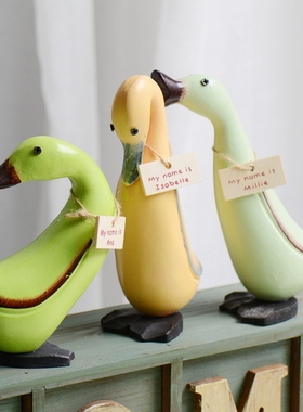 创意欧式三只鸭子套装摆s件家居电视柜橱窗木质小动物店铺装饰摆