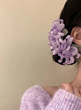 中国风绒花菊花发夹女高级感古风汉服发卡配饰边夹绒花头饰发饰