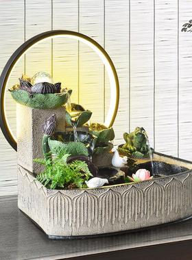 新款招财荷叶风水轮装饰流水摆件客厅桌面循环水造景乔迁新居礼物