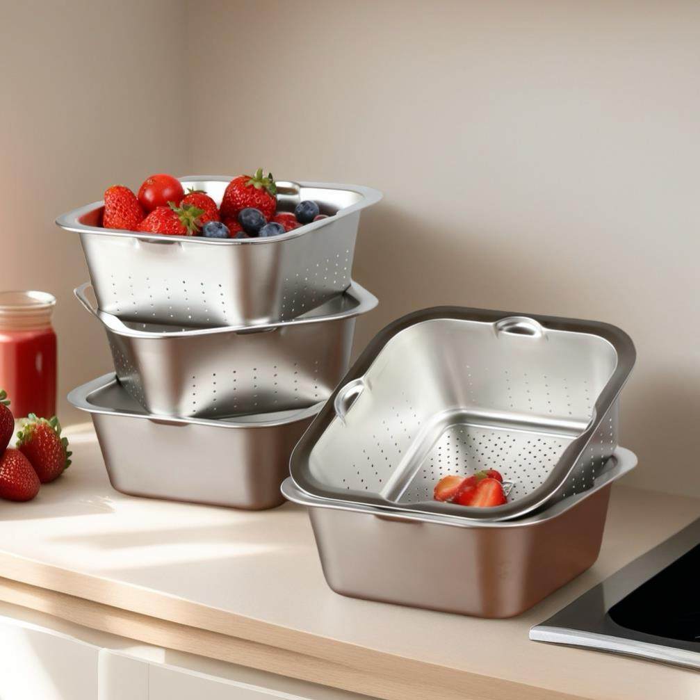 EAYU双层洗菜盆沥水篮食品级304不锈钢家用淘米洗菜水果盆滤水篮,淘宝优惠券,粉丝福利购,淘宝优惠卷