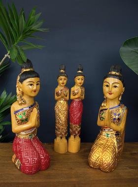 泰国迎宾女跪佛吧台摆件东南亚风格泰式酒店餐厅美容院收银台装饰