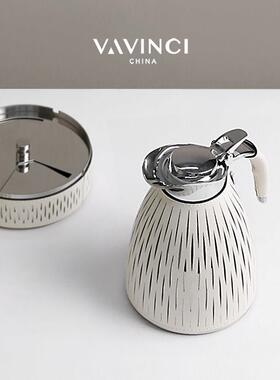 范琦现代无障碍豪华皮革玻璃冷水壶杯集烟灰缸装饰品样板间茶几装