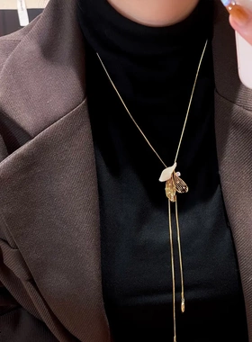 【沁汝饰品】金色树叶抽拉毛衣链