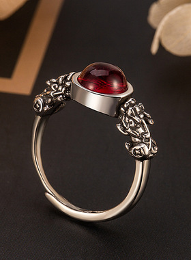 寰奢首饰貔貅染红运国风开口戒指