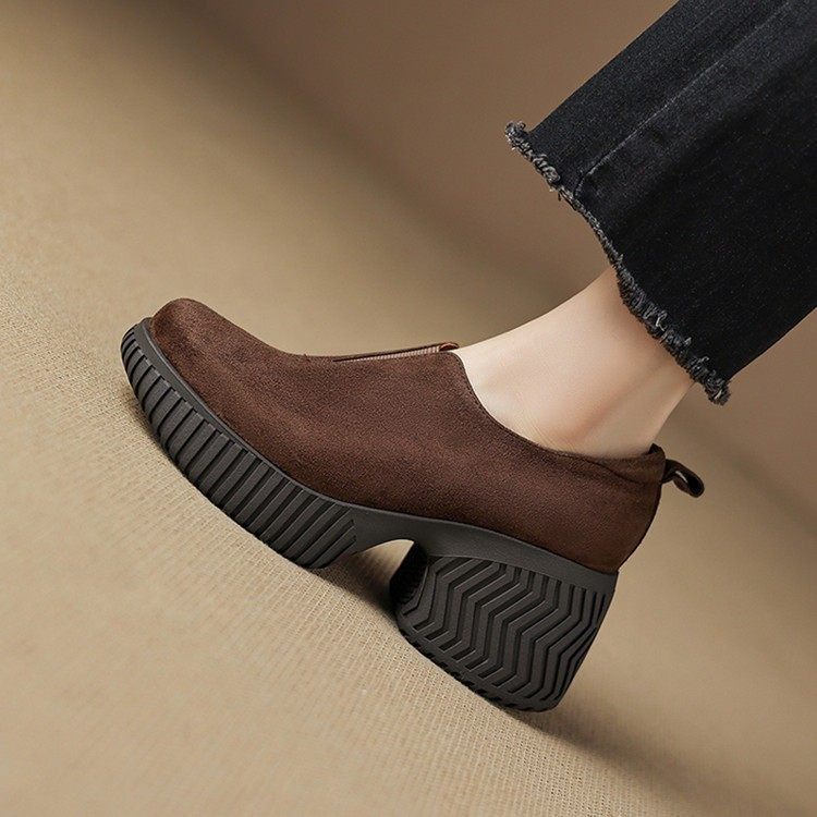 7.5CM 真皮圆头深口单鞋女2025年秋冬休闲复古松糕厚底粗跟小皮鞋,淘宝优惠券,粉丝福利购,淘宝优惠卷