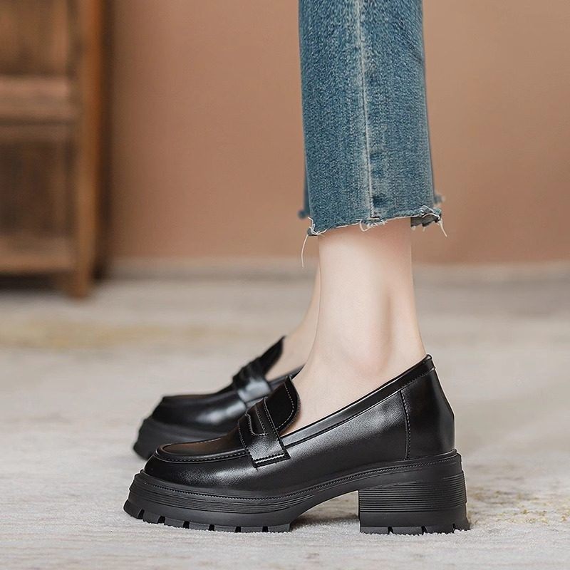 真皮内增高乐福鞋女2025春季新款厚底小个子单鞋复古高级感小皮鞋,淘宝优惠券,粉丝福利购,淘宝优惠卷