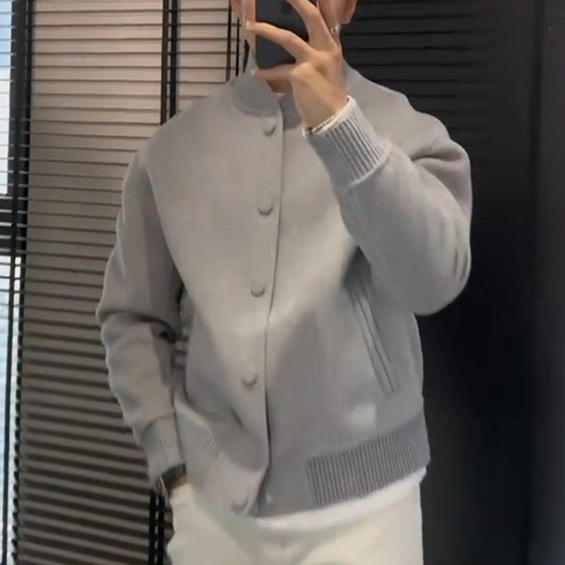 2025秋冬新款灰色针织开衫外套气质纽扣设计感简约小众时尚男毛衣,淘宝优惠券,粉丝福利购,淘宝优惠卷