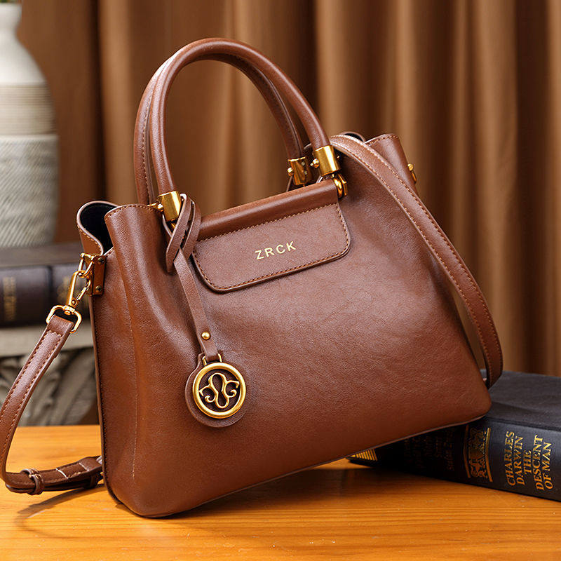 真皮手提包女2025新款女士高档百搭大容量复古简约牛皮单肩斜挎包,淘宝优惠券,粉丝福利购,淘宝优惠卷