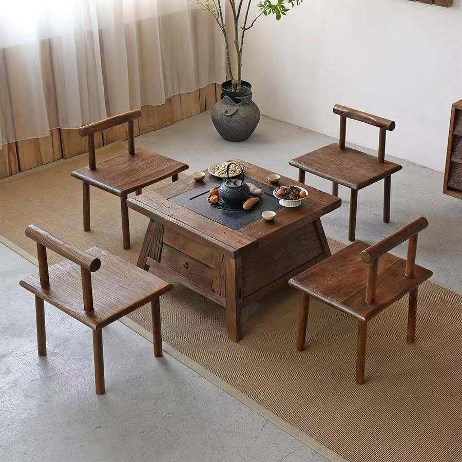 式中老榆木围炉煮茶桌碳炉外庭院台方形烧烤桌茶几BSI阳带抽屉户,淘宝优惠券,粉丝福利购,淘宝优惠卷