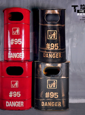 美式工业风复古铁艺油桶r垃圾桶大收纳桶酒吧网咖餐厅个性摆件装