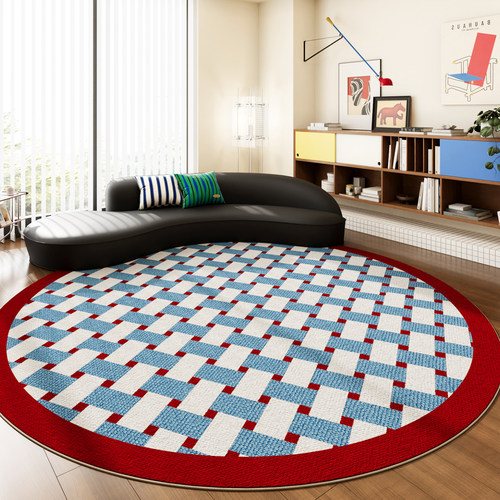 中古风地毯客厅地垫圆形茶几毯复古格子垫卧室包豪斯彩色梳妆脚垫 - 图1