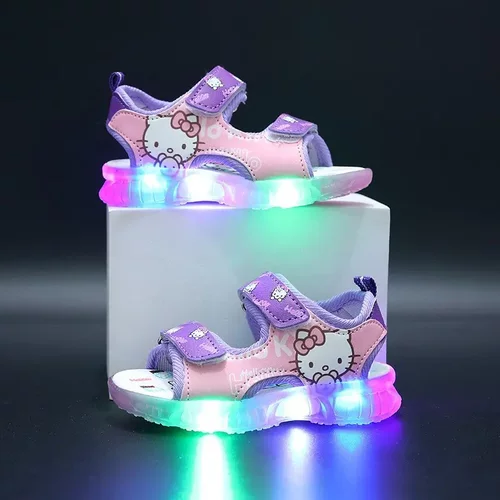 HelloKitty凉鞋鞋子软底女童儿童凯蒂猫宝宝闪灯可爱会发光的鞋子 - 图0