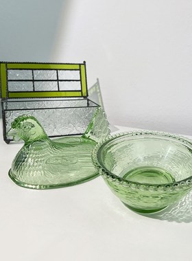 美单外贸出口玻璃糖盅绿色母鸡z摆件装饰重工糖缸艺术装饰品工艺