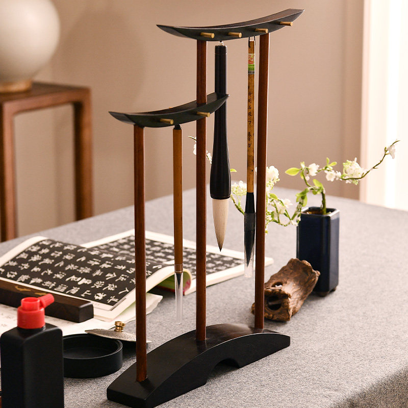 毛笔架桥头笔挂挂毛笔的笔架展示新中式实木笔托书法专用摆件高端笔座置物创意收纳黑檀木晾笔支架画笔架子,淘宝优惠券,粉丝福利购,淘宝优惠卷