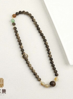 【莫奈光影】18K金印度老山檀0.7阴沉料糖白粉青双圈手串手链女￥