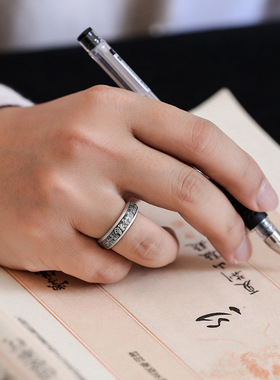复古泰银霸气个性百福字情侣戒指