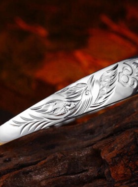 复古藏式浮雕龙凤传承福藏银手镯