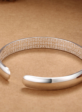 民族风镀999银简约光面心经手镯