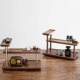 Solid wood tabletop storage rack at the entrance of the entrance hall perfume makeup skin care products ornaments three-layer storage rack