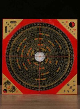 黄铜五行八卦聚财阵五宝阵铜金蟾貔貅麒麟龙龟葫芦木质方罗盘摆件