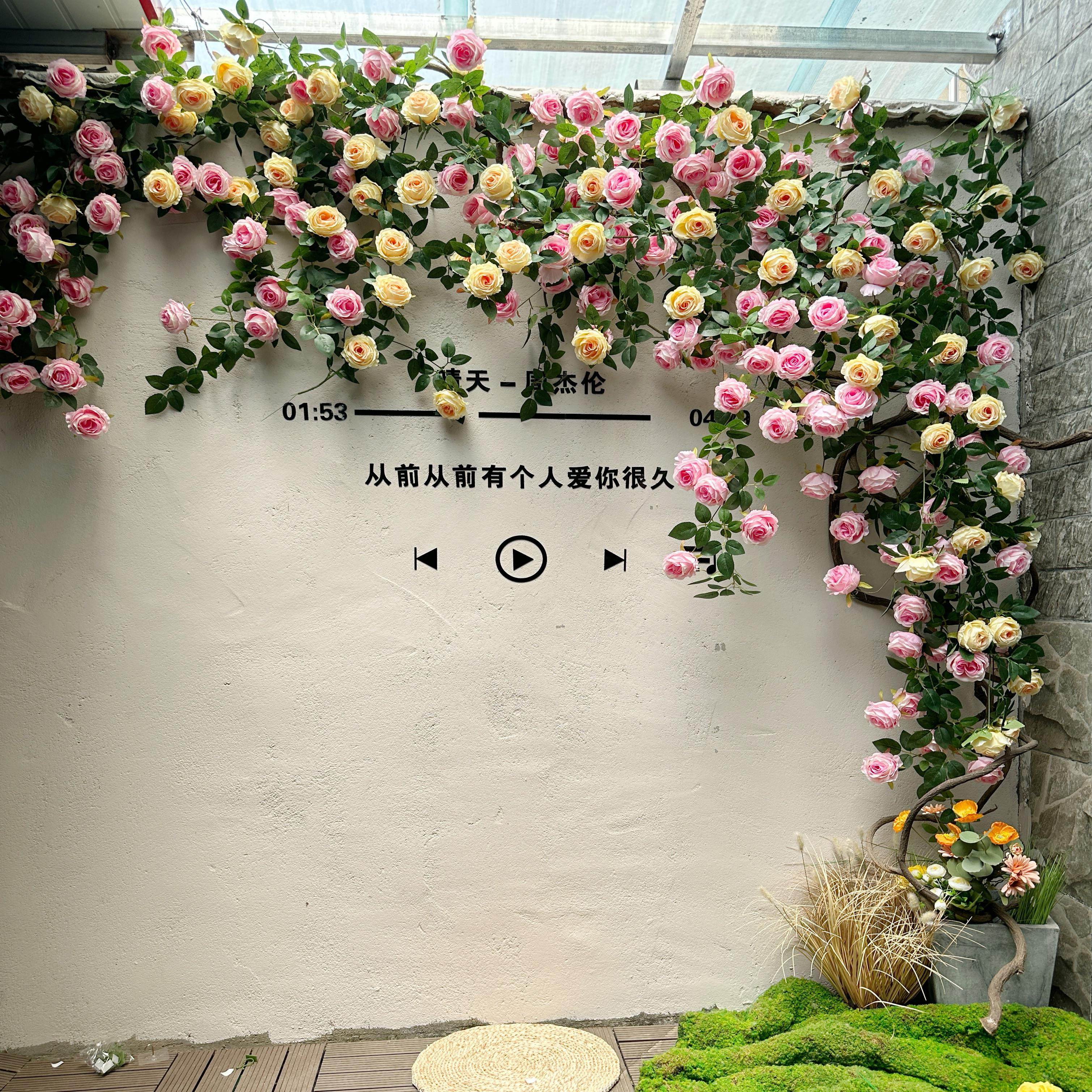 彷真玫瑰花网红花墙瀑布墙壁假花空调管道装饰花藤条遮挡门头花墙,淘宝优惠券,粉丝福利购,淘宝优惠卷