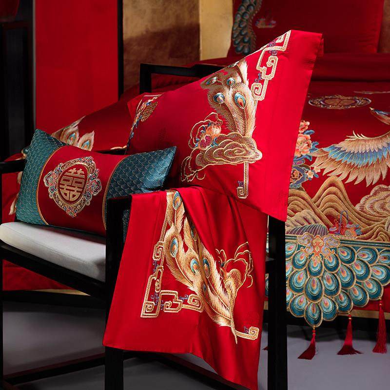 奢华龙凤刺绣高端婚庆全棉四件套 红色陪嫁高档喜被结婚床上用品,淘宝优惠券,粉丝福利购,淘宝优惠卷