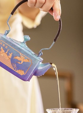 朱炳仁铜瑞鹤四方壶煮茶复古烧水铜壶茶壶春茶功夫茶具节日礼物