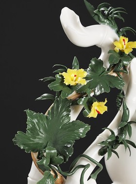 东方泥土《百福高升》新中式陶瓷葫芦瓷花摆件家居客厅酒店装饰品