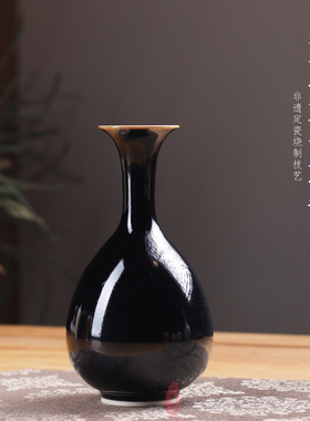 定窑曲阳原产地摆件花瓶白定梅瓶玉壶春瓶黄釉黑定刻花莲纹单只