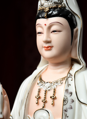 戴玉堂德化陶瓷立莲观音菩萨佛像观世音菩萨站像供奉家用客厅摆件