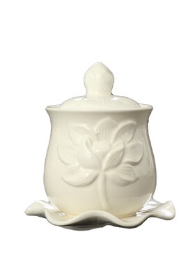 白瓷纯白浮雕圣水杯观音净水杯家用供奉佛前供水杯佛供杯用品