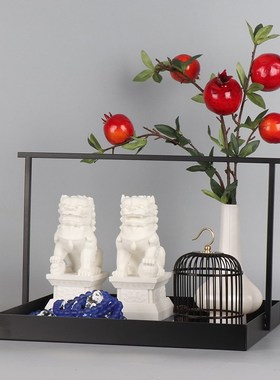 新中式创意搭配套装狮子组合软装饰品样板房客厅玄关茶几书房摆件