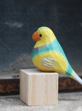 鹿妖商店 肥啾木雕小鸟 虎皮云斑鹦鹉 秋草鹦鹉 纯手工 实木摆件