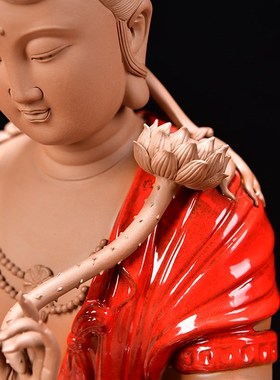 速发曾国清持莲花水月在自观音陶瓷观世音菩萨佛像工艺品家用供奉