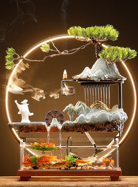 速发创意客厅环循流礼摆件装饰生财招财倒流香办公区桌面鱼缸乔迁