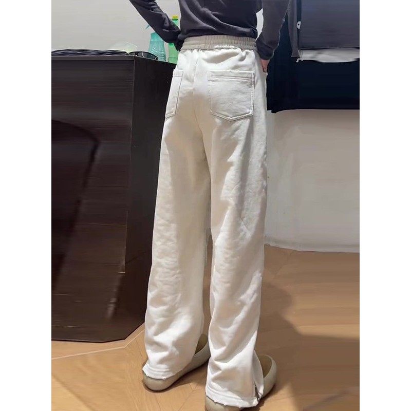 白色加绒松紧腰直筒裤女2025冬季新款大码宽松显瘦百搭抽绳休闲裤,淘宝优惠券,粉丝福利购,淘宝优惠卷