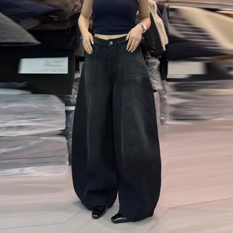 黑色弯刀牛仔裤女2025秋冬新款大码梨型身材宽松显瘦加绒阔腿裤子,淘宝优惠券,粉丝福利购,淘宝优惠卷