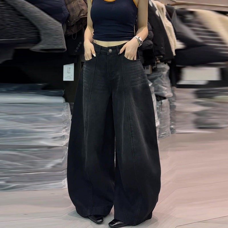 黑色弯刀牛仔裤女2025秋冬新款大码梨型身材宽松显瘦加绒阔腿裤子,淘宝优惠券,粉丝福利购,淘宝优惠卷