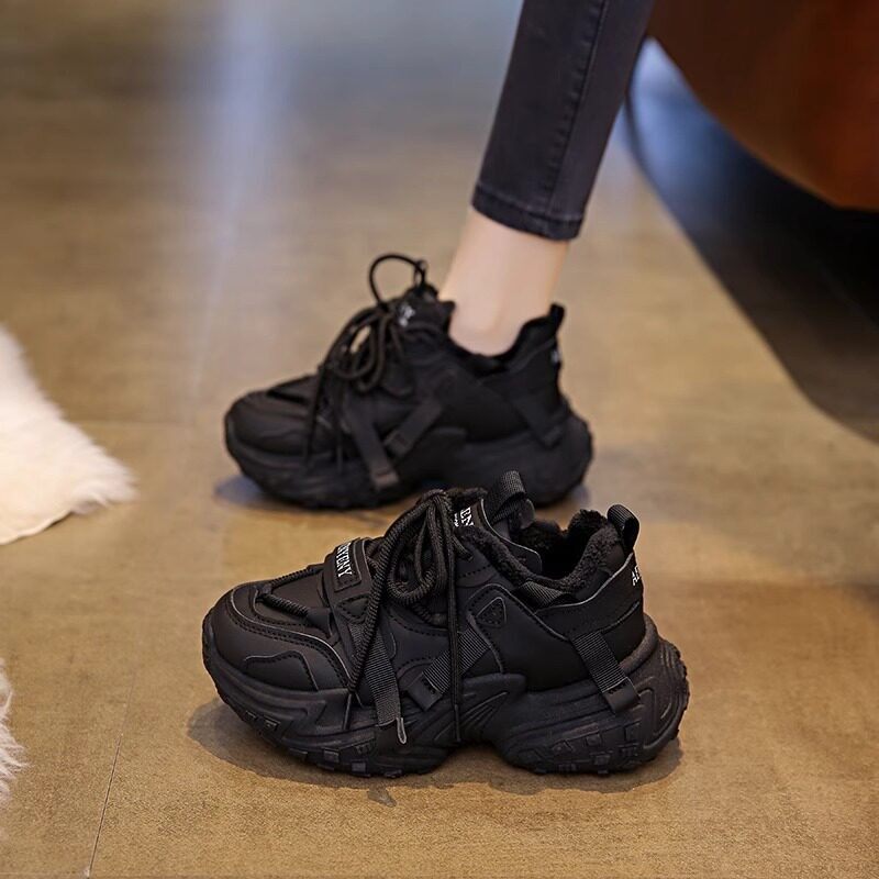 厚底增高老爹鞋女2025秋冬季新款加绒黑色棉鞋ins潮百搭运动鞋子,淘宝优惠券,粉丝福利购,淘宝优惠卷