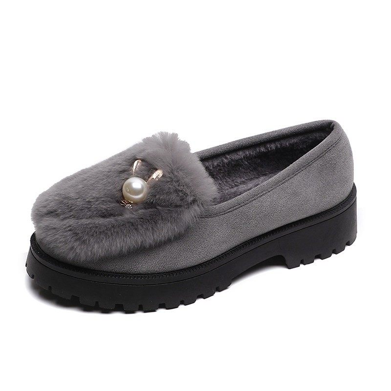 【兔毛绒】毛毛鞋女2025秋冬新款软底浅口增高棉鞋粗跟厚底豆豆鞋,淘宝优惠券,粉丝福利购,淘宝优惠卷