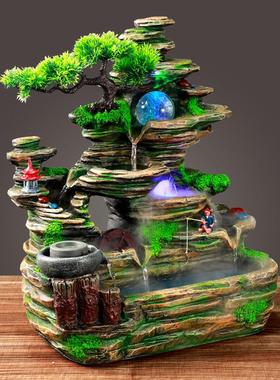 山水高山循环水客厅乔迁装饰品生财落地风水轮假山流水喷泉摆件