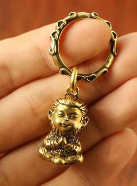 纯黄铜孙悟空十二生肖猴子男士汽车钥匙扣挂件中国风创意金属吊坠