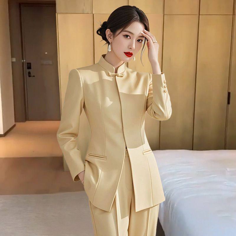 高端女士新中式职业套装女2025春秋新款设计感盘扣西装上衣套装裤,淘宝优惠券,粉丝福利购,淘宝优惠卷